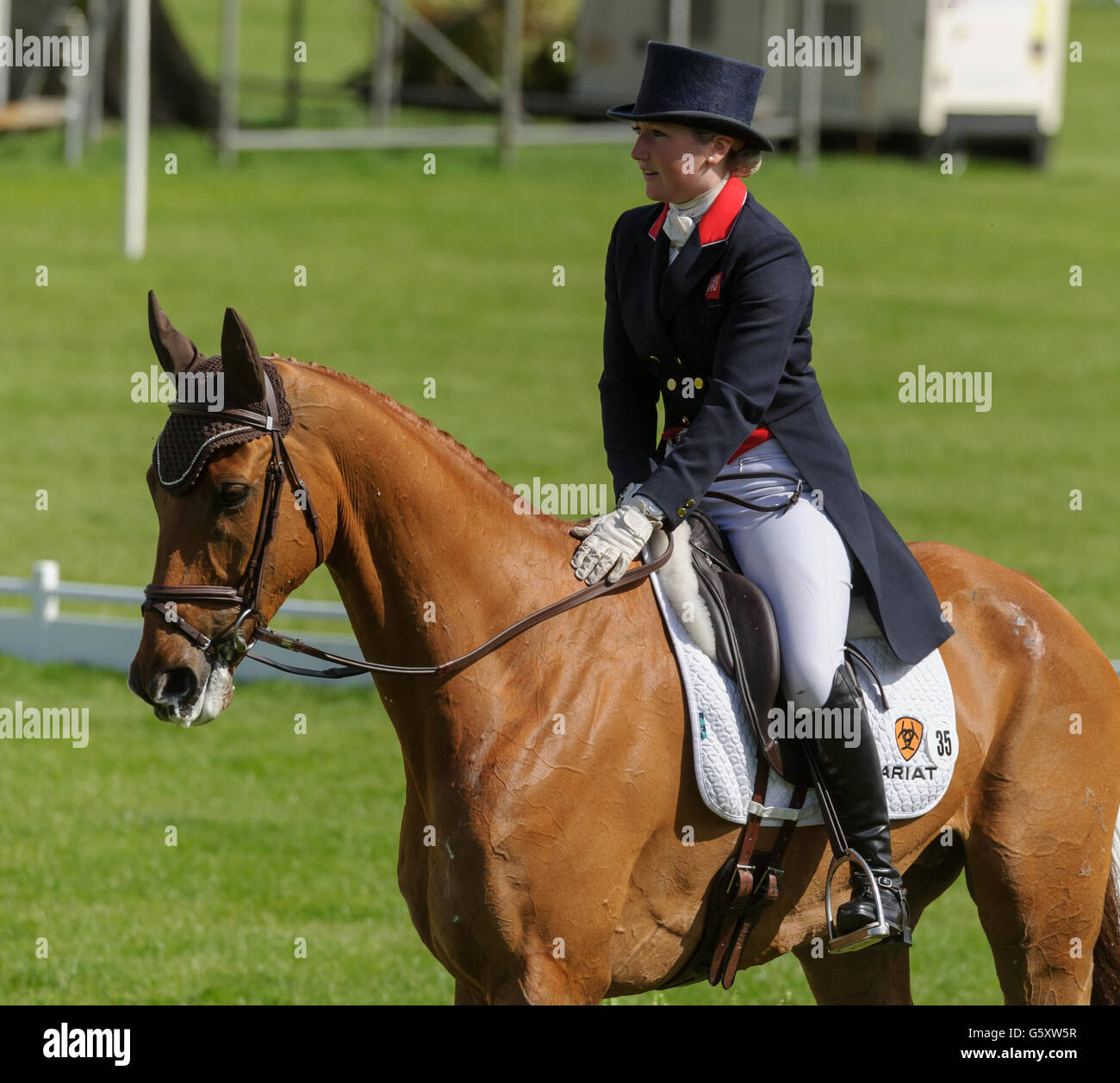 Laura Collett and GRAND MANOEUVRE - Dressage phase - Mitsubishi Motors Badminton Horse Trials, Badminton House, Wednesday 7th May 2015. Stock Photo