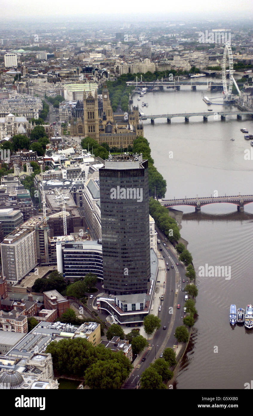 An aerial view of Millbank Tower, headquarters of the Labour Party, in Pimlico, London. Stock Photo