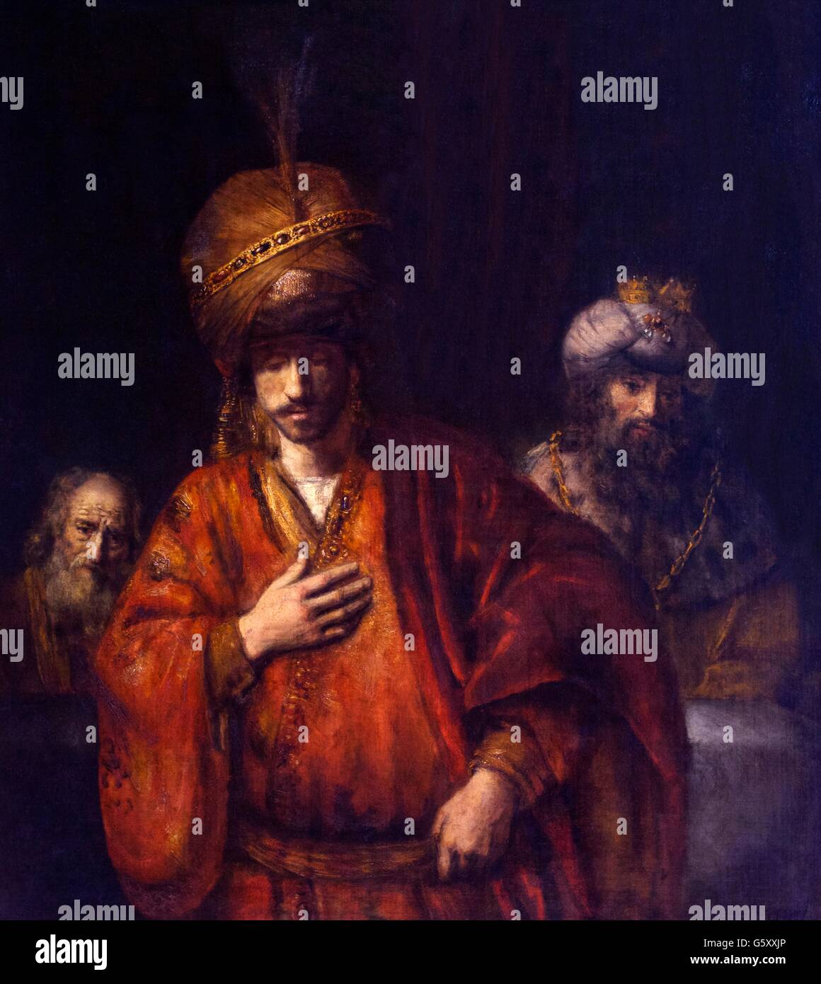 Haman Recognises His Fate, Rembrandt, 1663,  Hermitage State Museum, Saint Petersburg, Russia Stock Photo