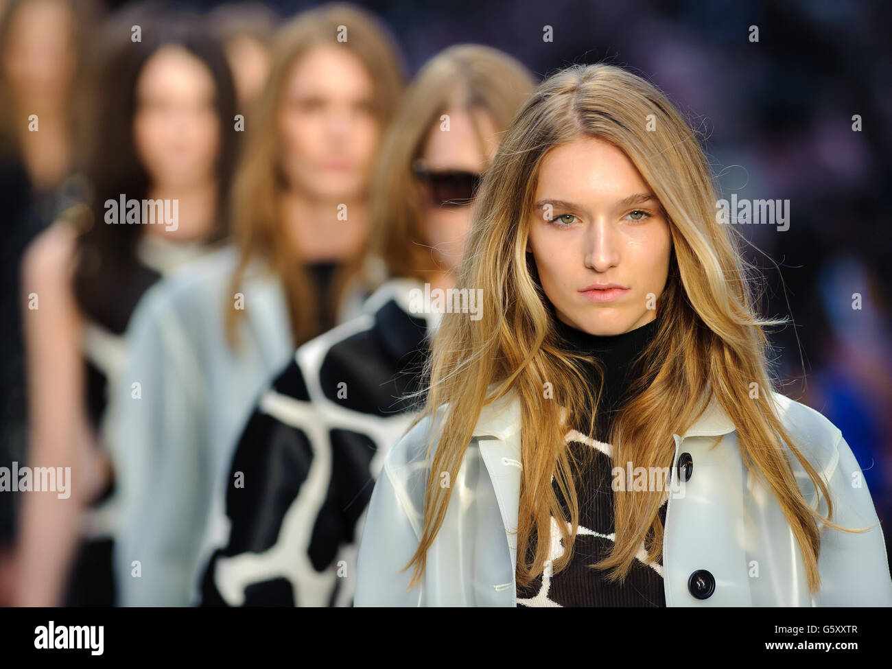 Models on the catwalk during the Burberry Prorsum catwalk show on day four of London Fashion Week, at Kensington Gardens, Kensington Gore, London. Stock Photo