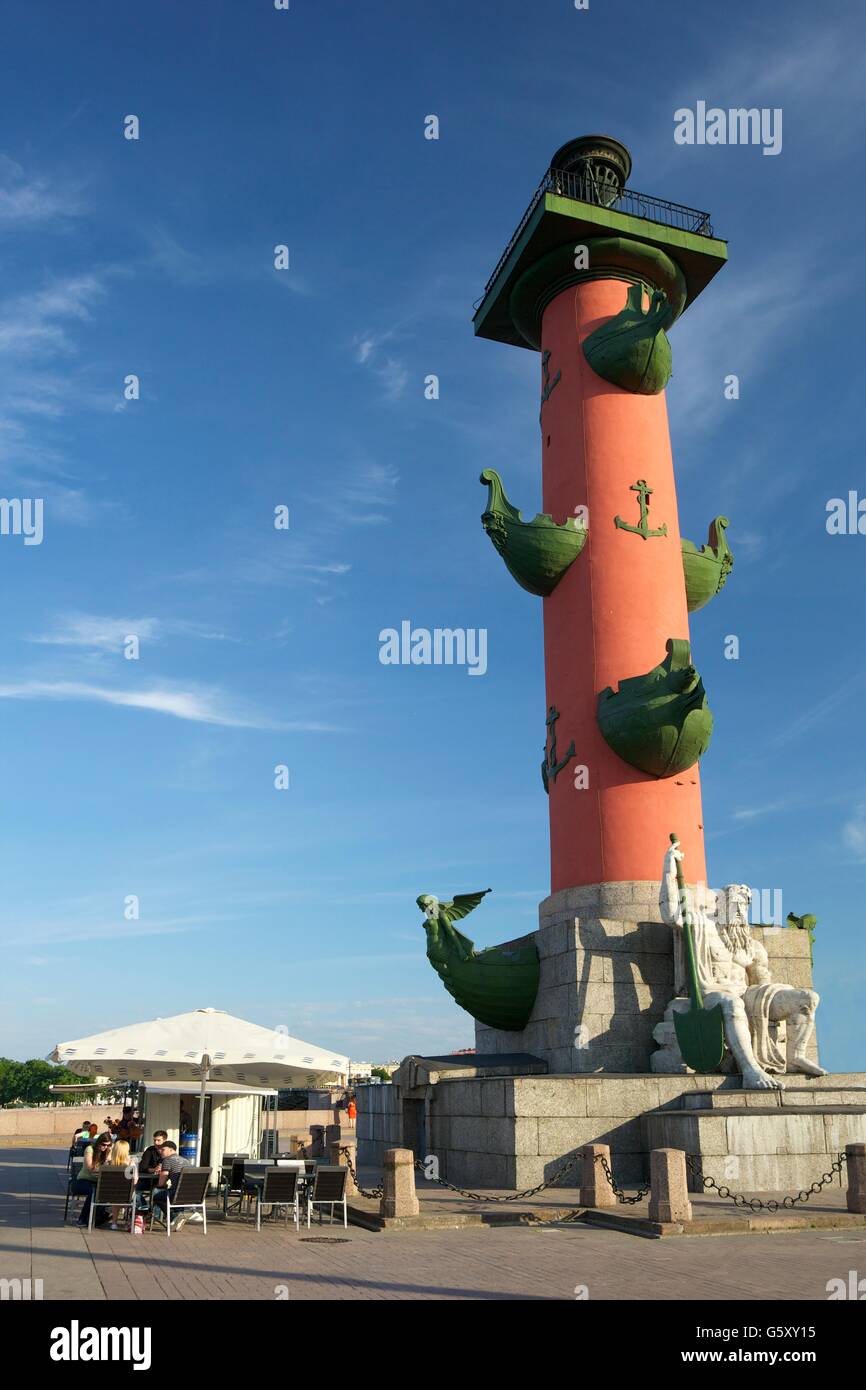Rostral Column,  Strelka of Vasilievsky Island, Saint Petersburg, Russia Stock Photo