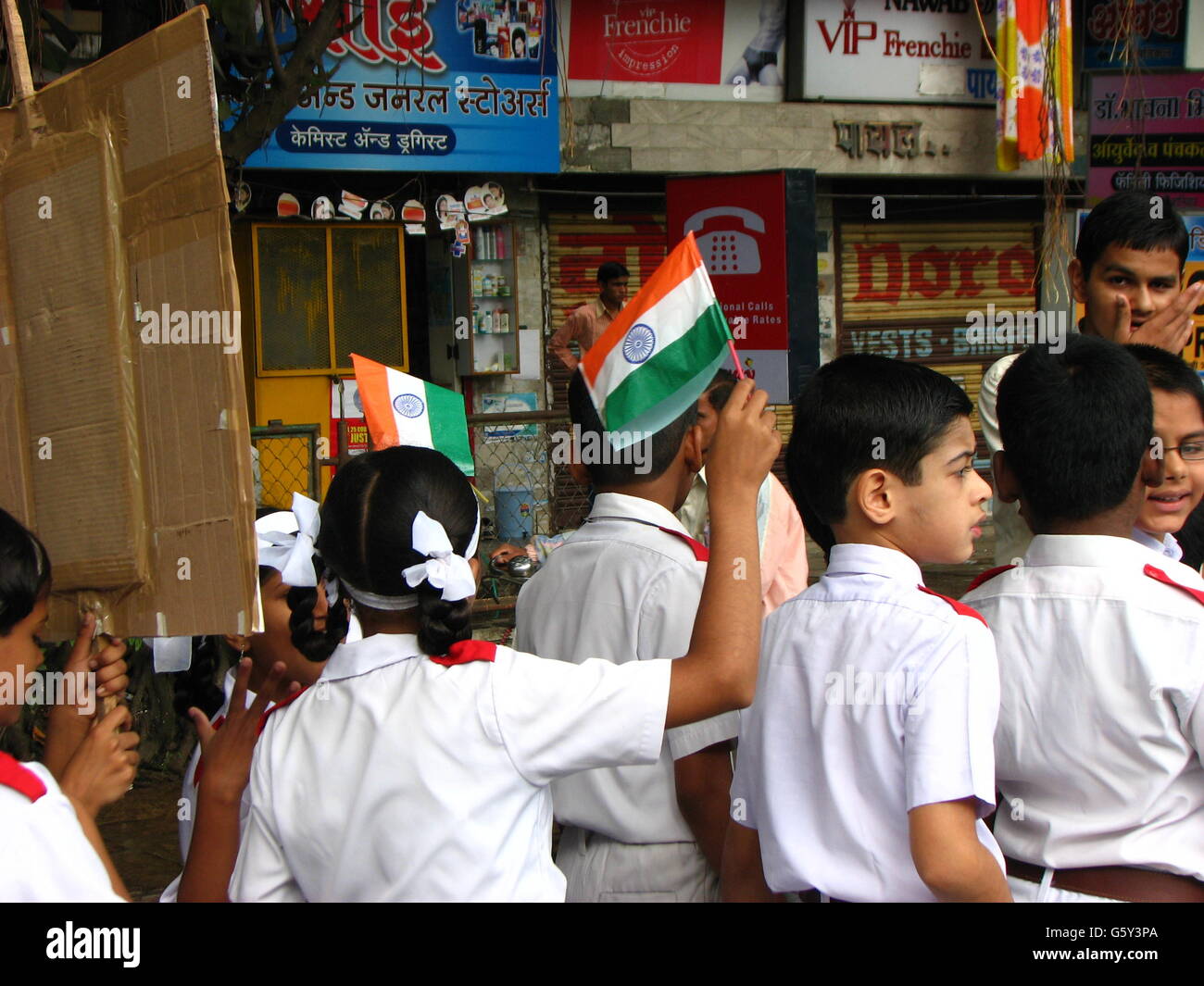 Indian School kids celebrating their independence day Stock Photo