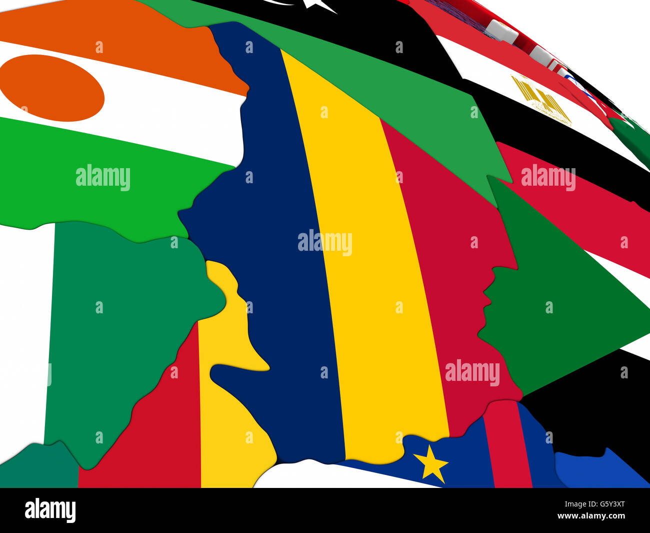 Map of Chad with embedded flags on 3D political map. Accurate official ...