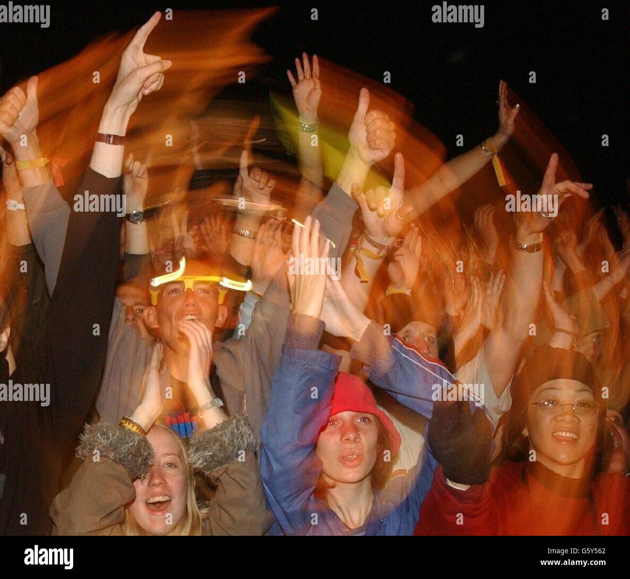 Crowds at Glastonbury. Crowds enjoy the music at the Glastonbury Festival, Pilton, Somerset. Stock Photo