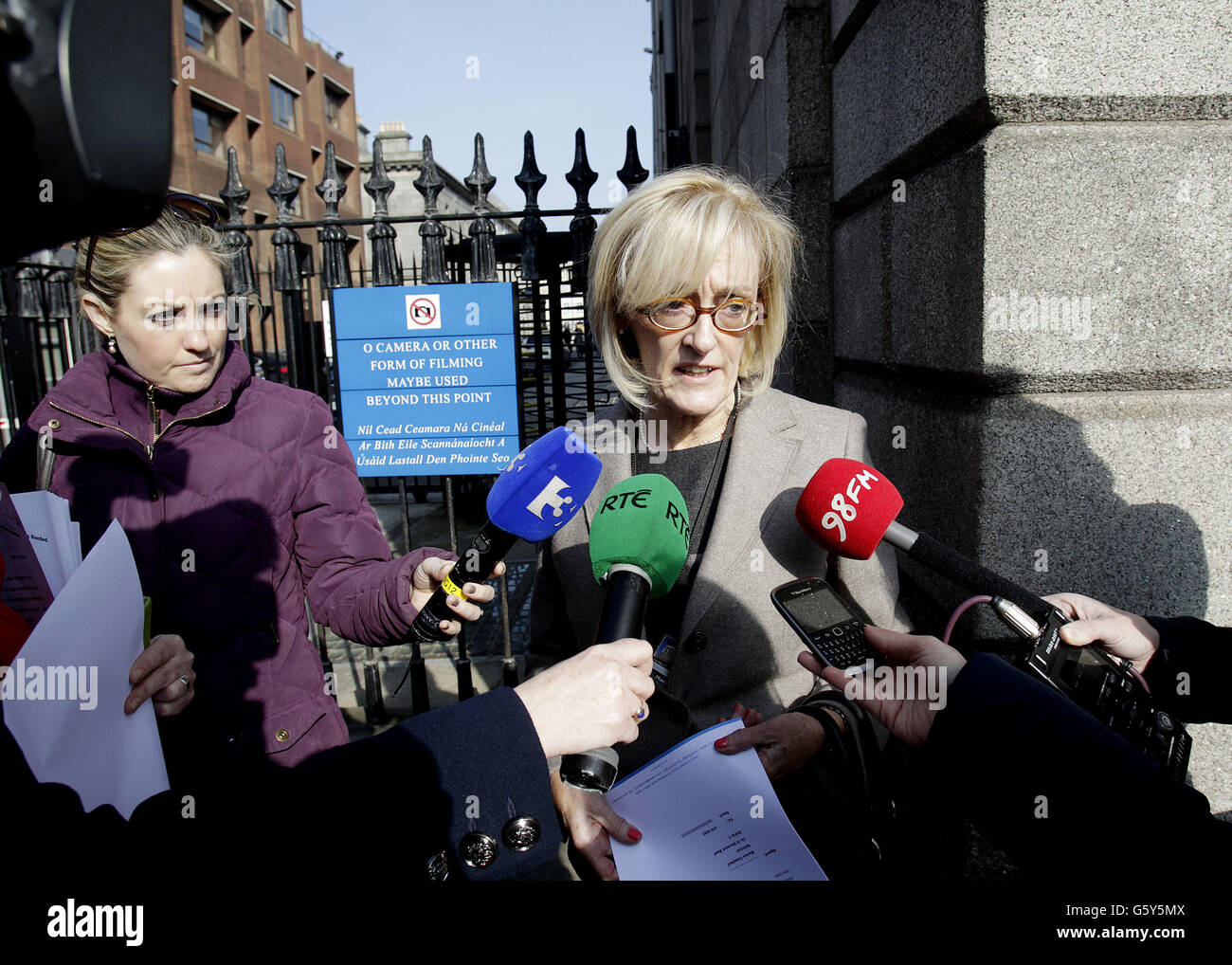 Marion Campbell, the solicitor for the genetic mother of twins born to a surrogate, reads a statement on her behalf to journalists outside The High Court after she won a landmark case in Ireland to be recognised on their birth certificates. Stock Photo