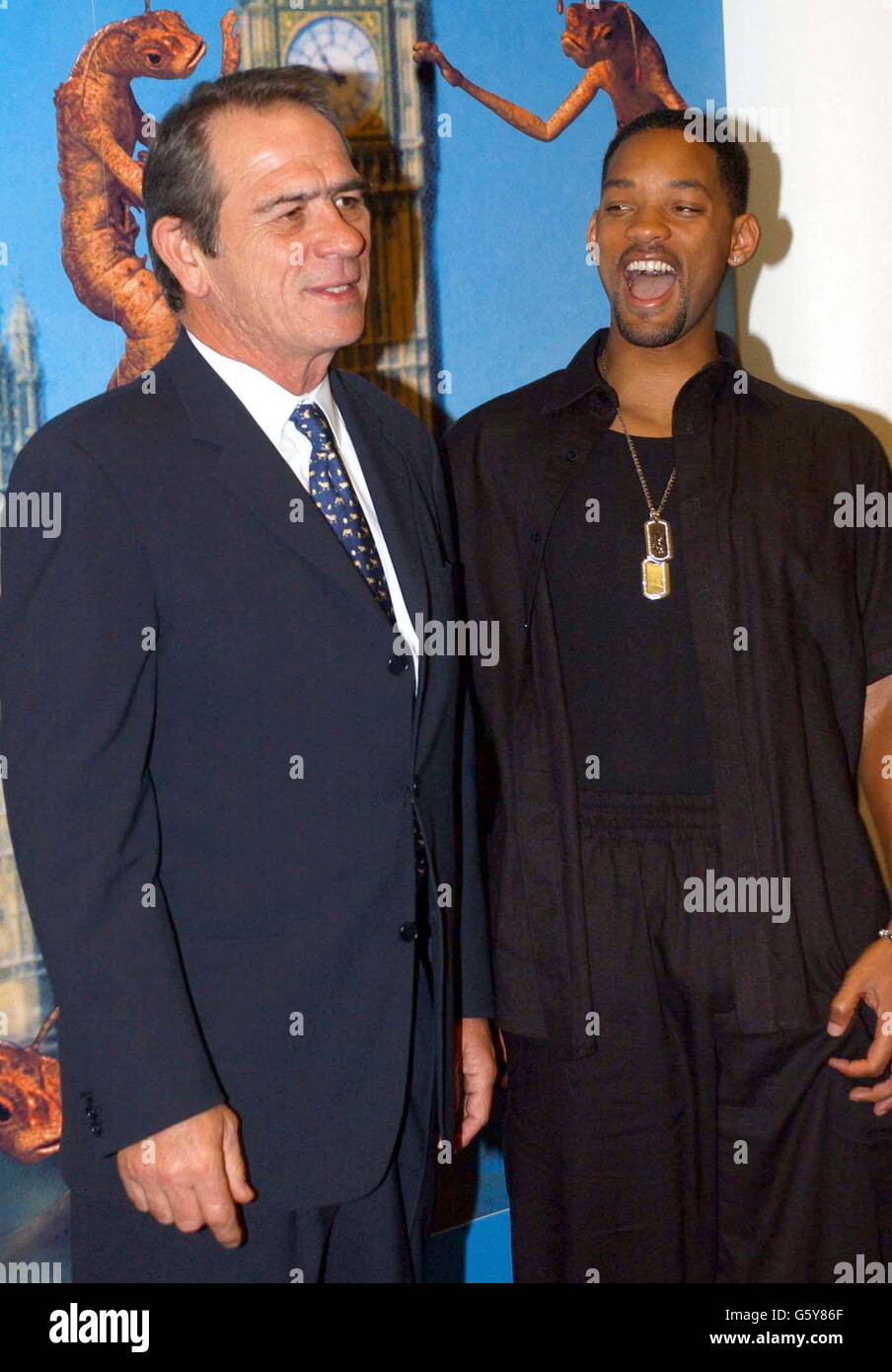 Actors Tommy Lee Jones (left) and Will Smith during a photocall at the BAFTA offices in London's Piccadilly to promote their new film 'Men In Black 2'. Stock Photo