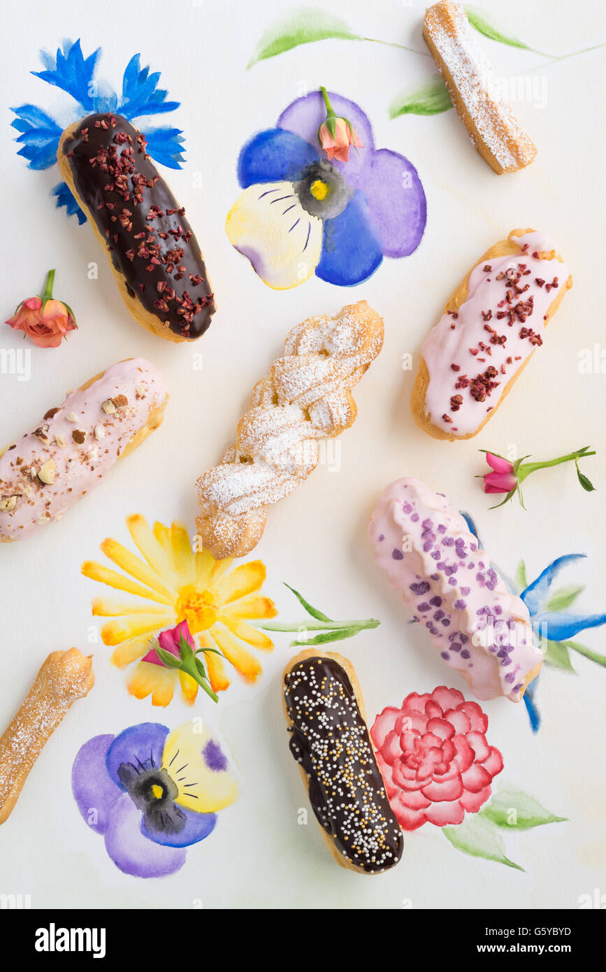 Eclairs with toppings Stock Photo