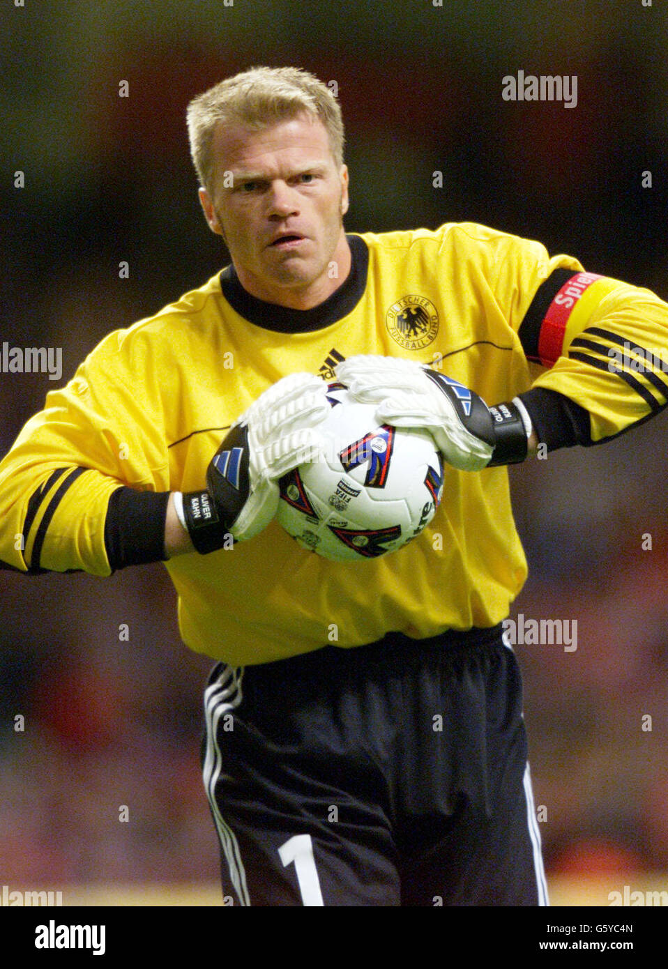 Oliver Kahn Wales v Germany. German goalkeeper Oliver Kahn during the Germany V Wales friendly football match at the Millennium stadium. Stock Photo