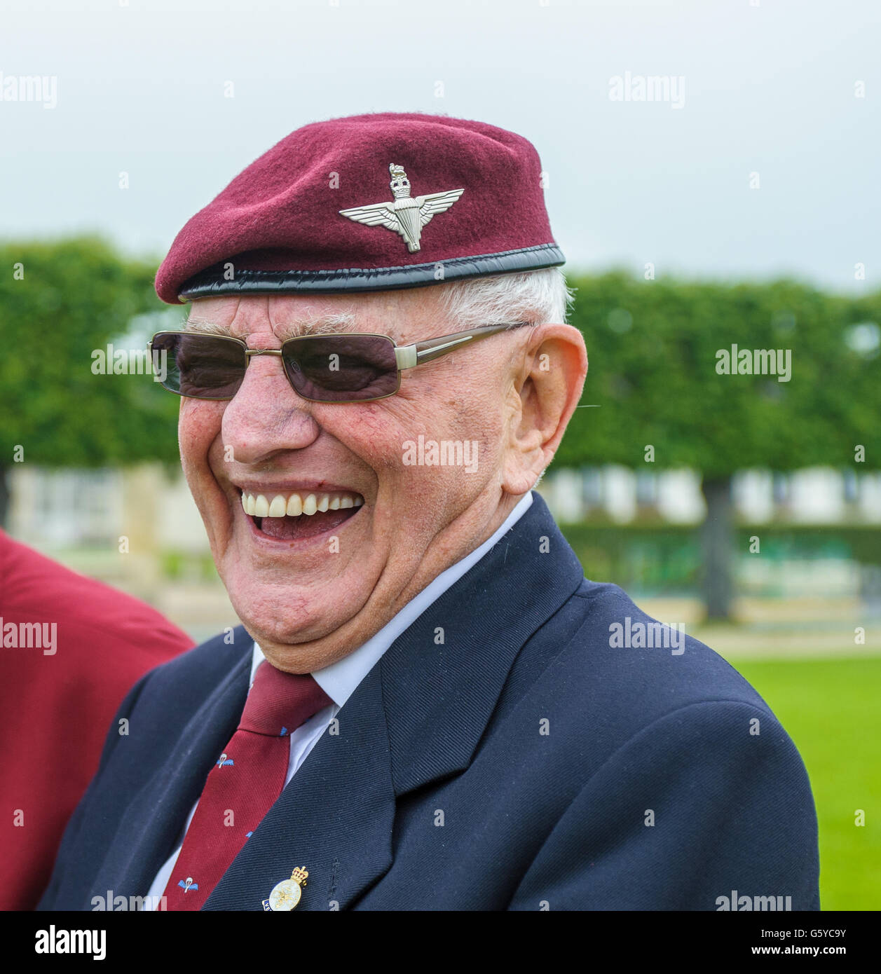 Ranville, Normandy, France – British Army Veterans waiting to start a parade on the anniversary of D Day Stock Photo