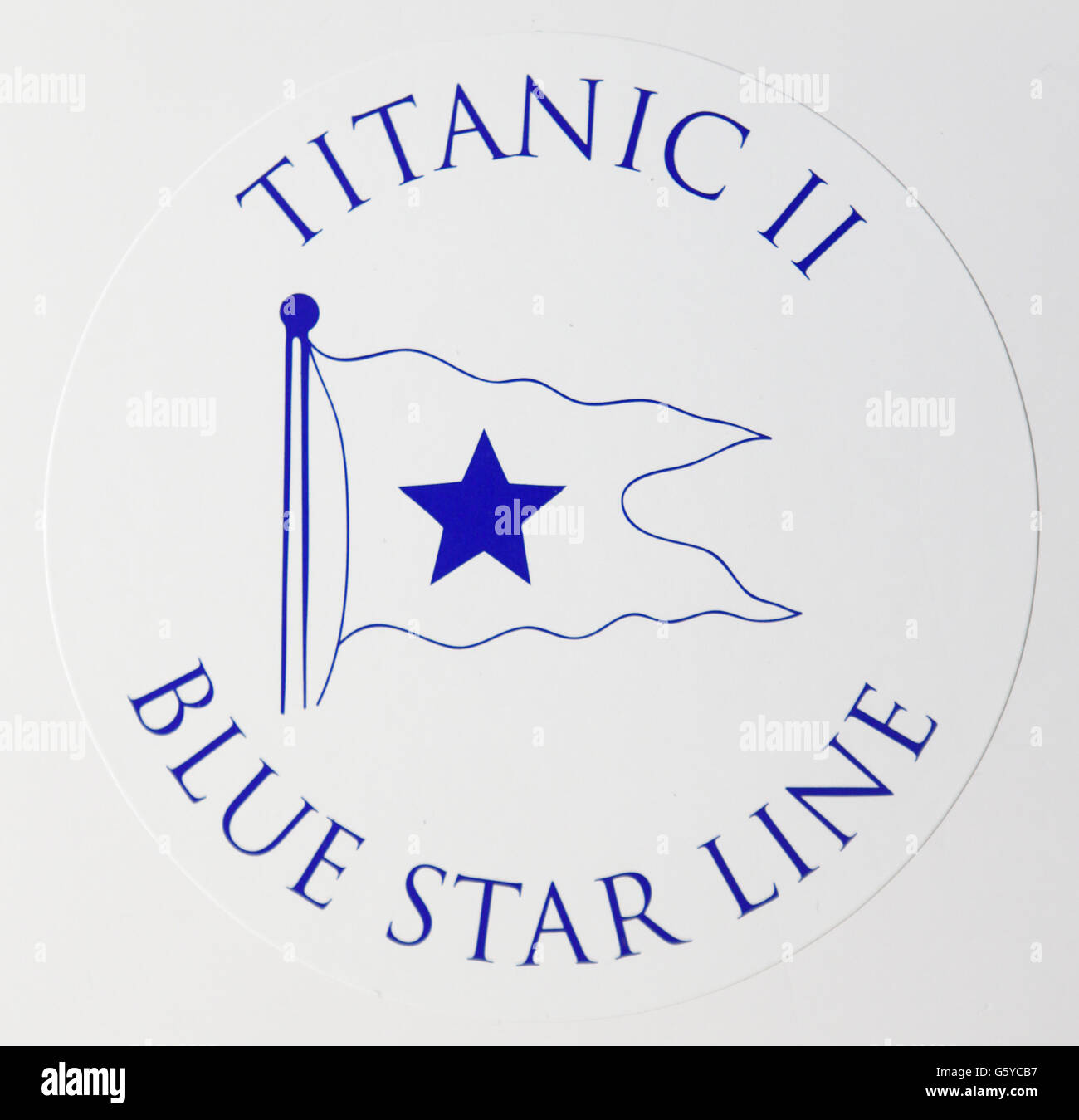 The logo of Blue Star Line which plans to launch Titanic II by 2016 as guests attend a breakfast at South Western House, Southampton, Hampshire to hear plans for Titanic II, the replica of the ill-fated liner which sank in 1912. Stock Photo