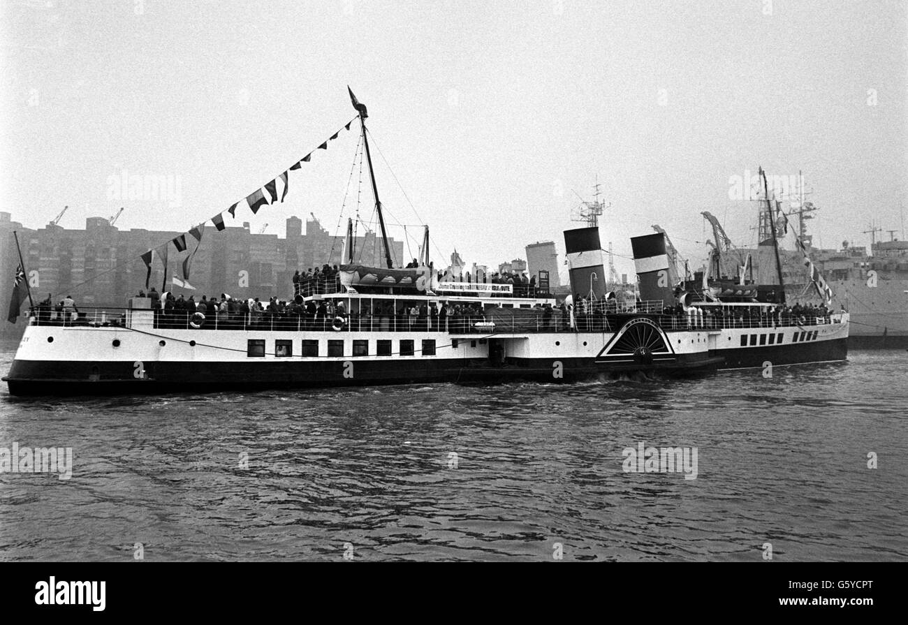 Paddle steamer sails out Stock Photo