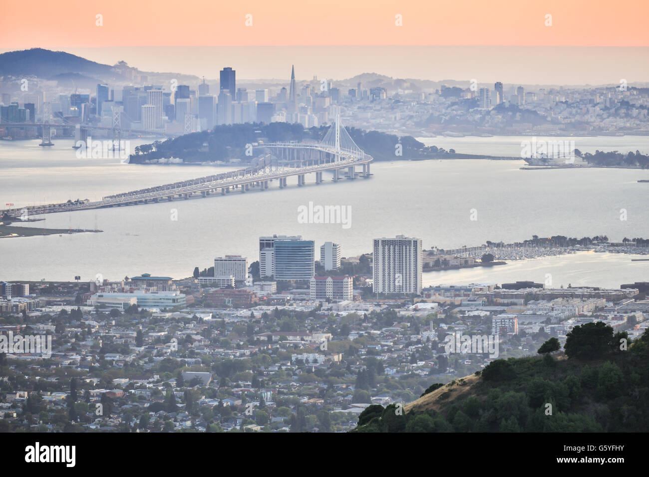Sunset over San Francisco, as seen from Berkeley Hills Stock Photo