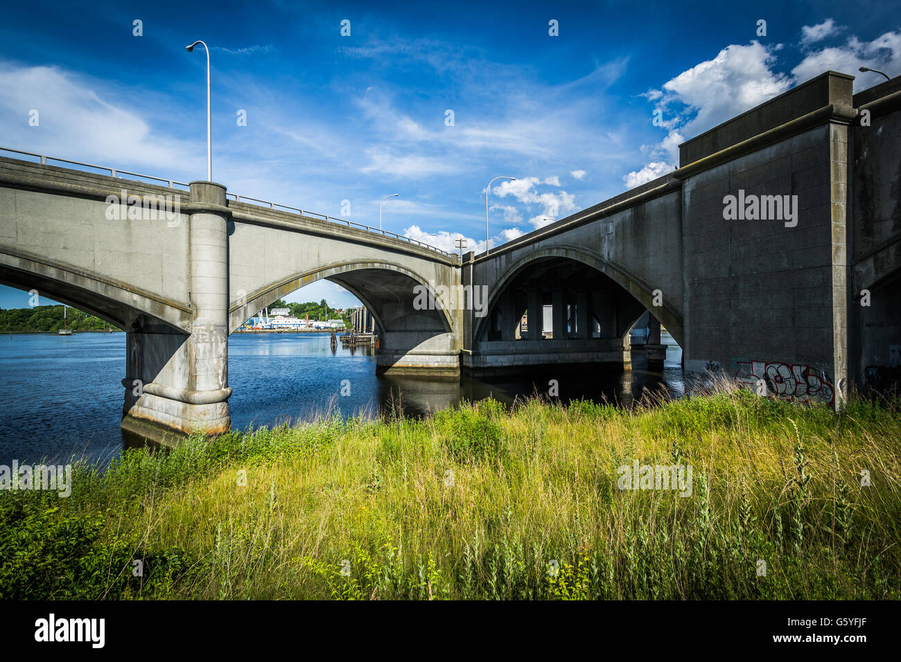 Bridges over the Seekonk River in Providence, Rhode Island. Stock Photo