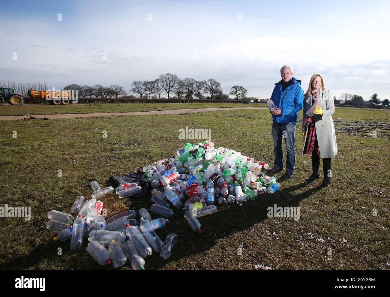 Will Gore, Groundwork Leeds (left) and Deb Wright, Projects Officer at The Harrogate Flower show appeal for plastic bottles to be used in a display at the annual flower show. The show is on from 25th-28th April. Stock Photo