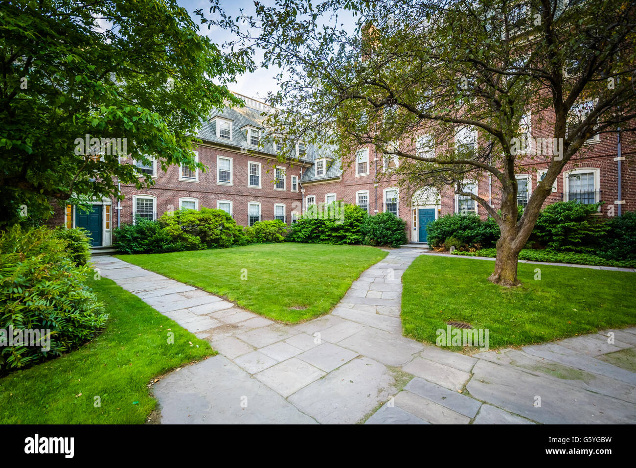Walkways and brick buildings at Brown University, in Providence, Rhode Island. Stock Photo