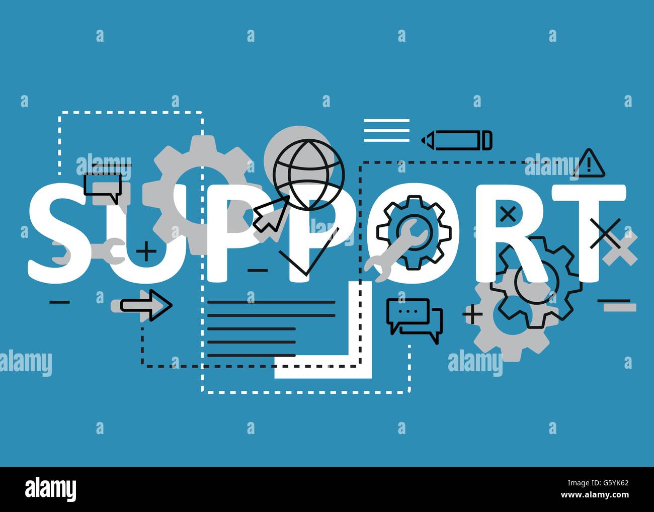 Support concept flat line design with icons and elements. Modern ...