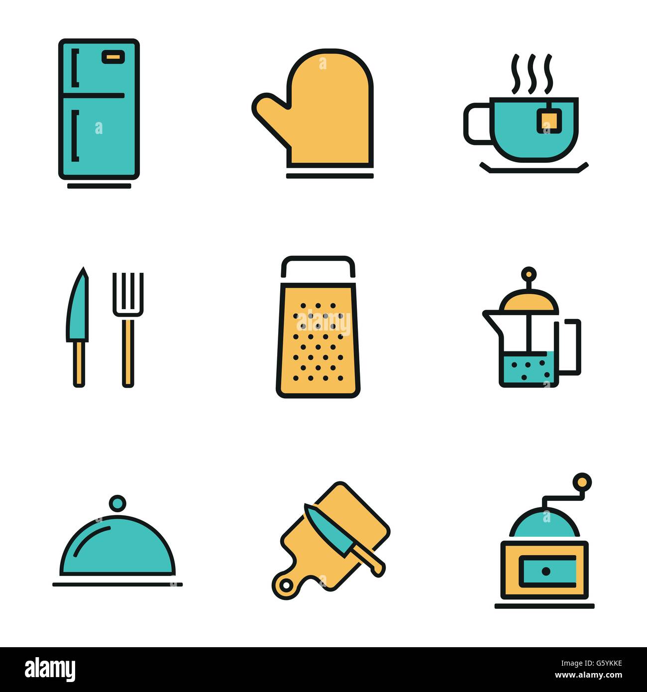 Vector flat line kitchen and cooking icons set Stock Vector Image & Art ...