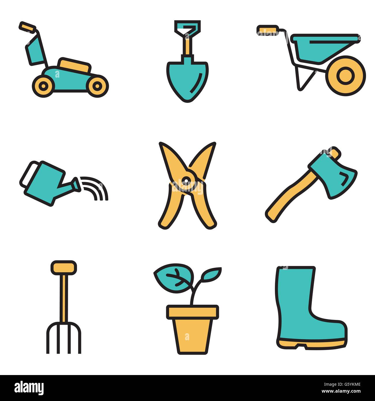 Vector flat line gardening icons set Stock Vector Image & Art - Alamy