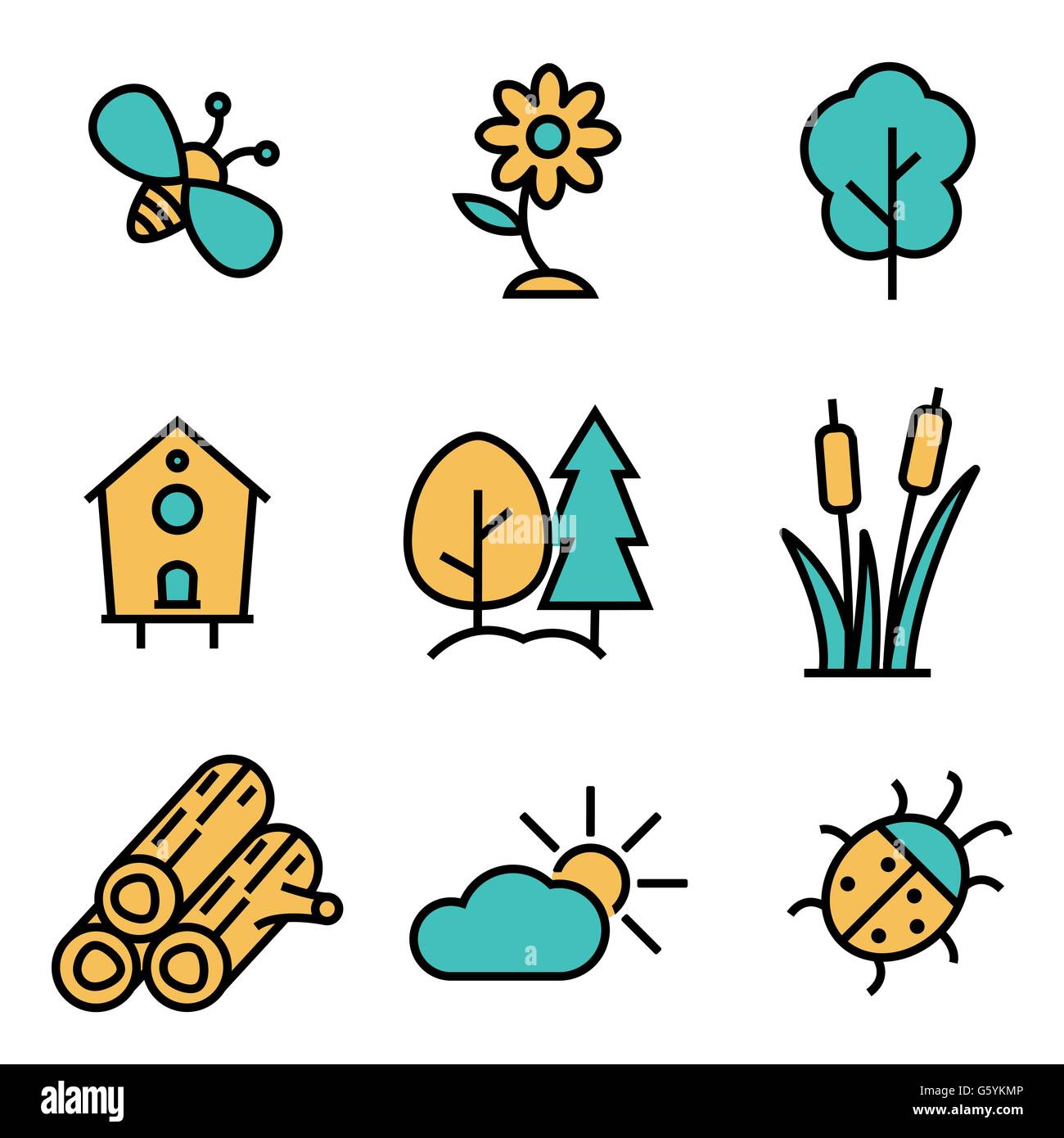 Vector flat line nature icons set Stock Vector Image & Art - Alamy