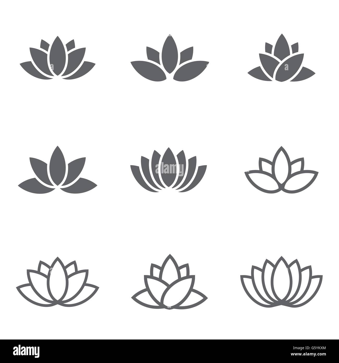 Vector black lotus icons set on white background Stock Vector Image ...