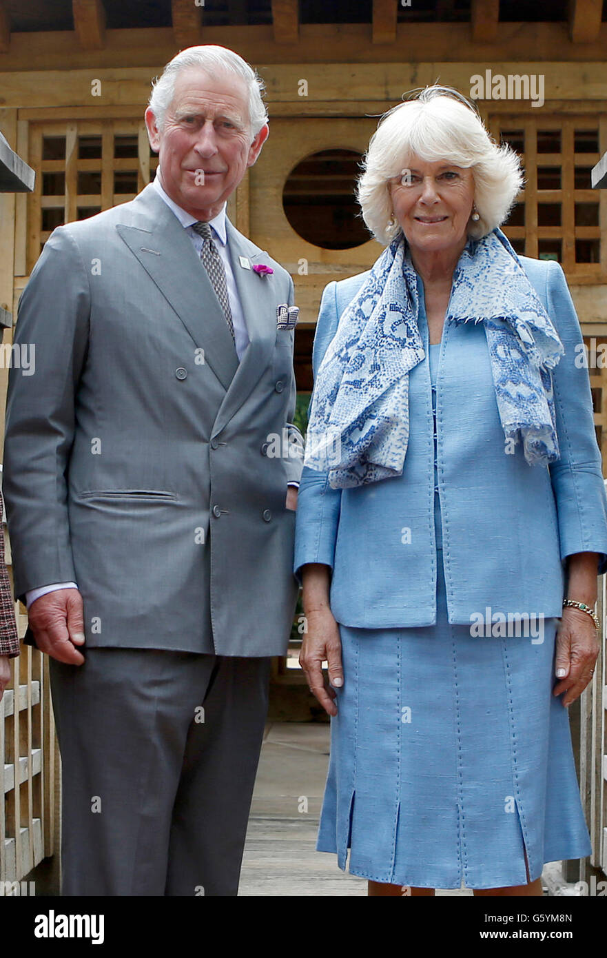 The Prince of Wales and the Duchess of Cornwall, known as the Duke and Duchess of Rothesay while in Scotland, officially open the maze and Japanese-style pavilion in the grounds of Dumfries House, Cumnock, Ayrshire. Stock Photo