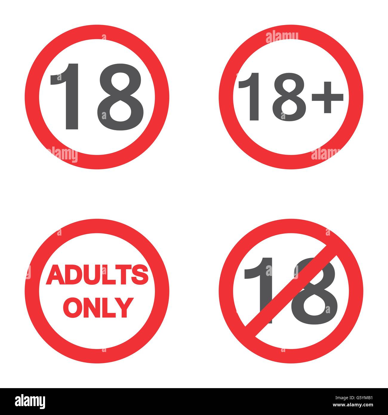 Under eighteen sign. Under 18, adults only warning sign Stock Vector