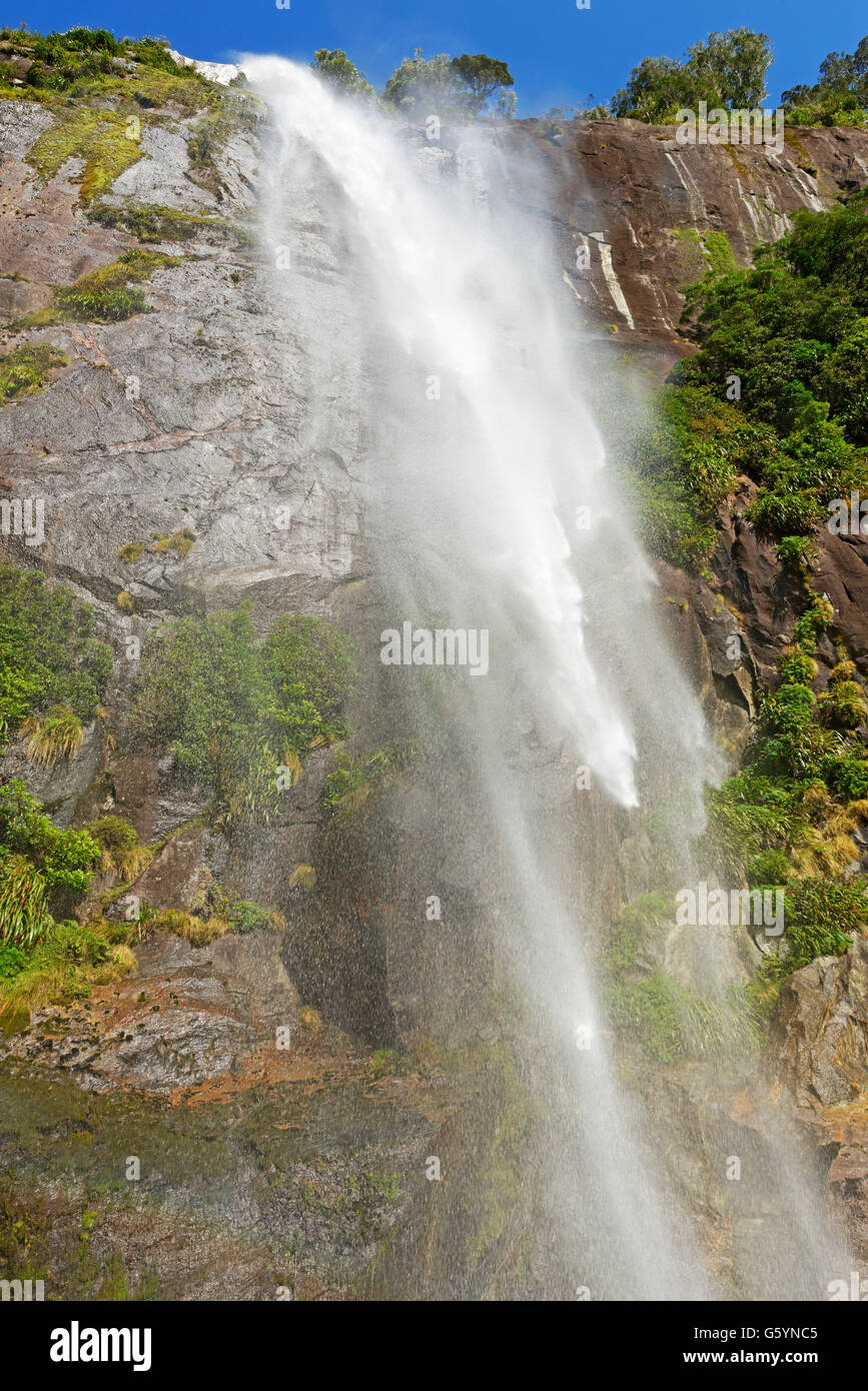 Waterfall, Milford Sound, Fiordland National Park, South Island, New Zealand Stock Photo