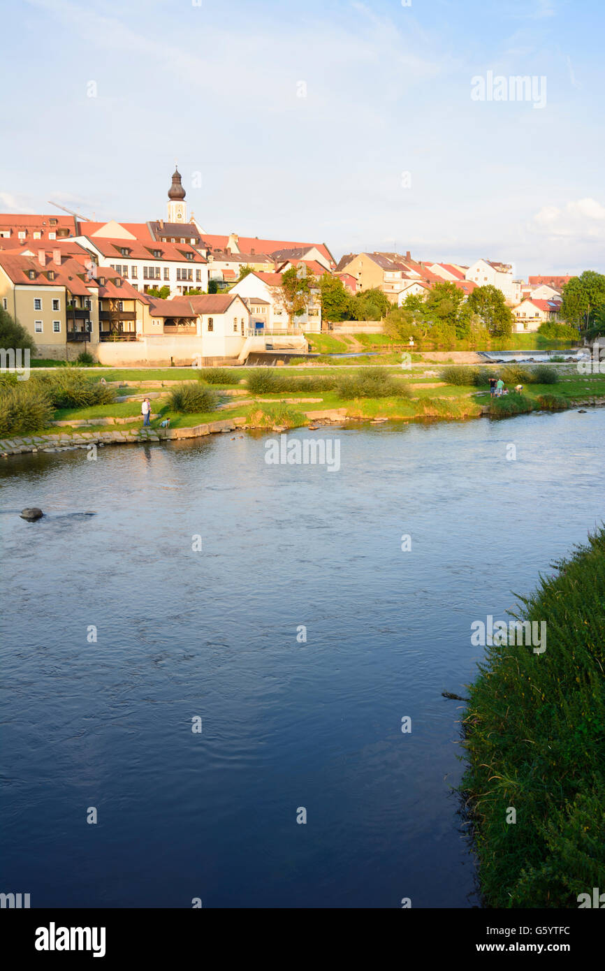 river Regen, old town, church St. Jakob, Cham, Germany, Bayern, Bavaria, Oberpfalz, Upper Palatinate Stock Photo