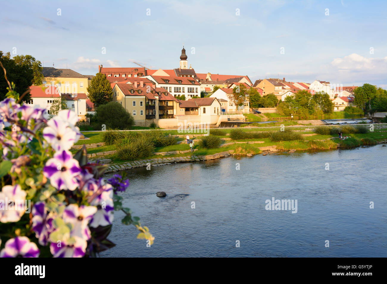river Regen, old town, church St. Jakob, Cham, Germany, Bayern, Bavaria, Oberpfalz, Upper Palatinate Stock Photo