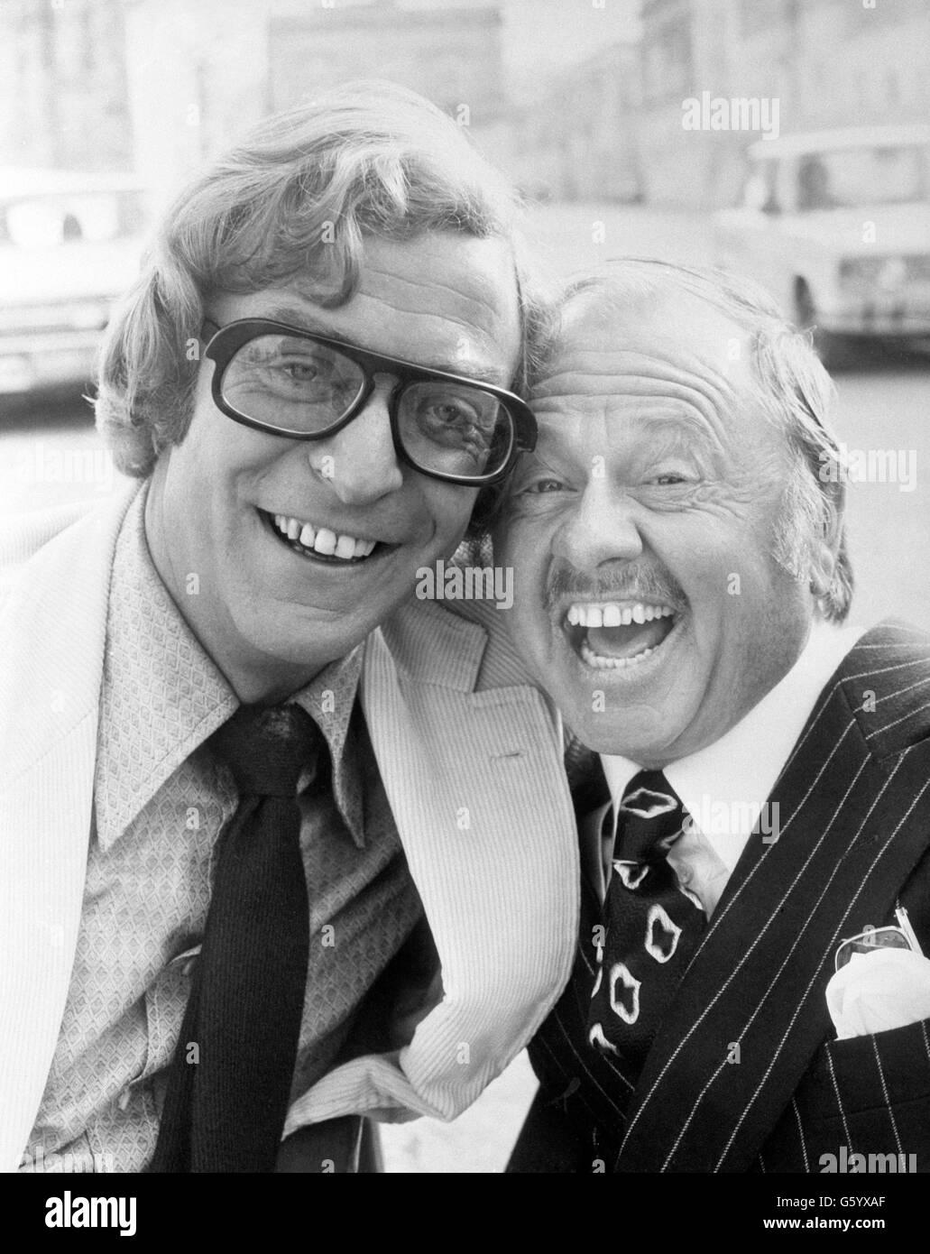 Michael Caine and Mickey Rooney, who are starring together in the comedy thriller Pulp. Stock Photo