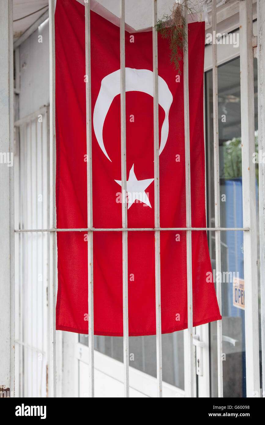 Turkish flag and Attaturk as a Turkish symbol with the sea. Stock Photo
