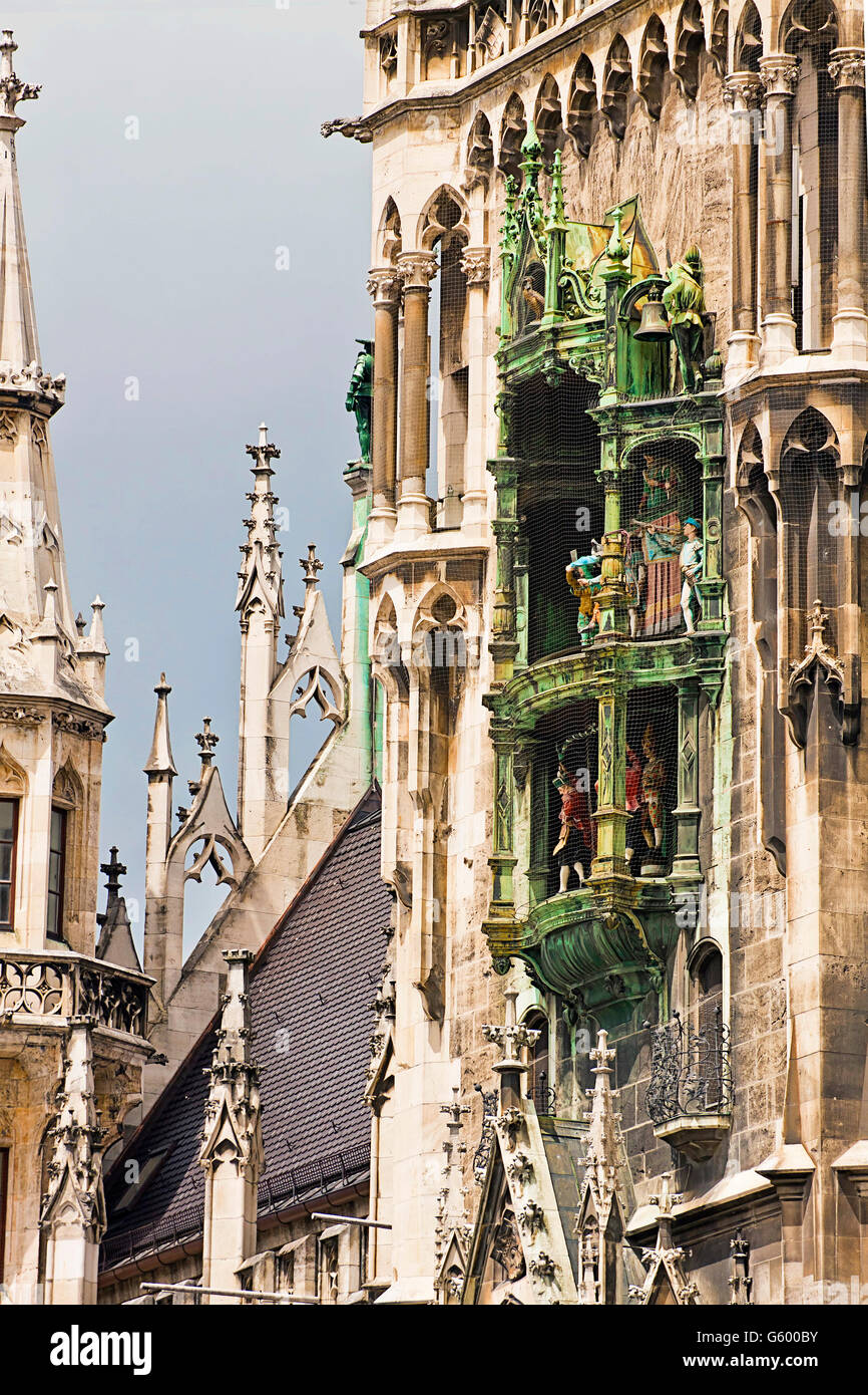 Munich, New Town Hall with the Glockenspiel Stock Photo