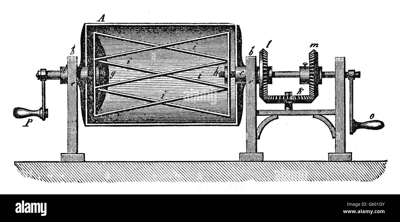 19th century illustration: industrial machine to prepare dough for bread and bakery Stock Photo