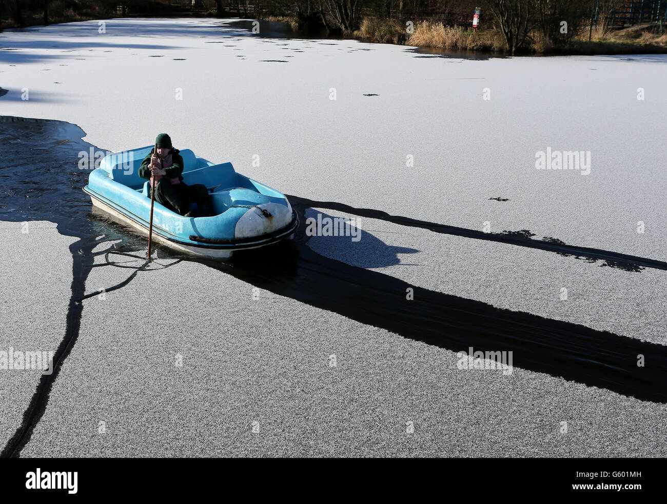 Gavin Marshall breaks ice in the pedal boat lake at Blairdrummond