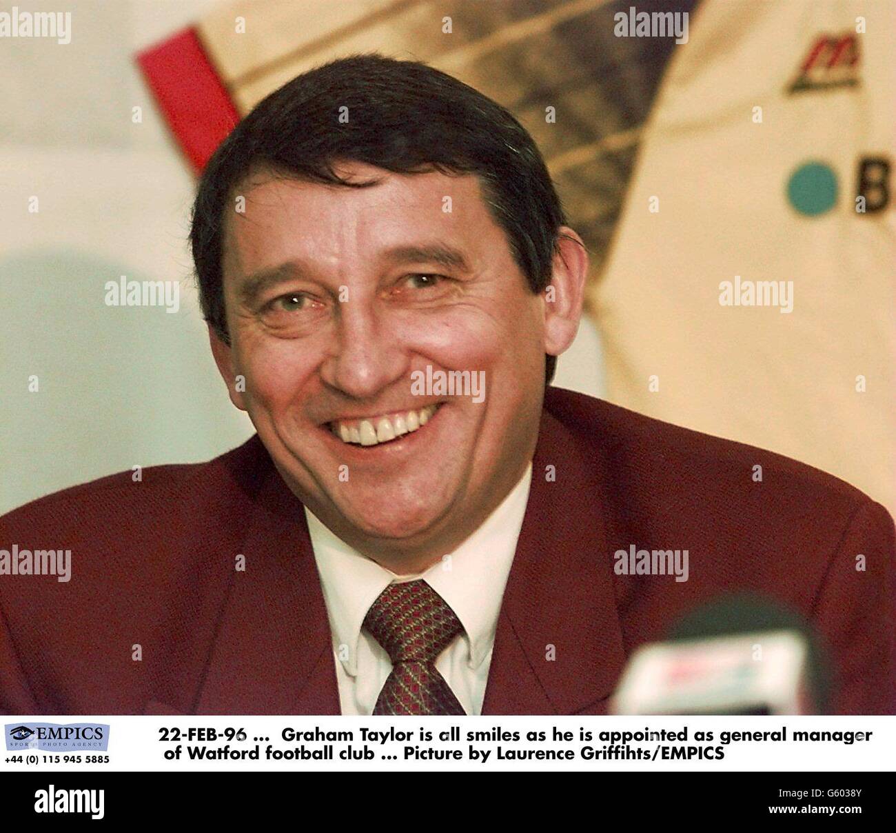 22-FEB-96. Graham Taylor is all smiles as he is appointed as General Manager of Watford Football Club. Picture by Laurence Griffiths/EMPICS Stock Photo