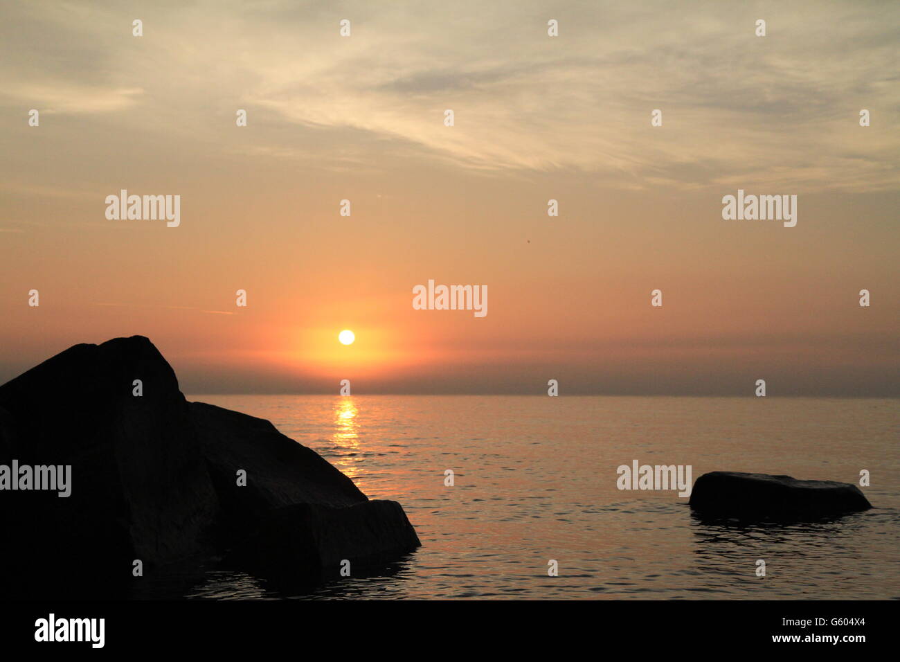 Sunrise at lake front Stock Photo