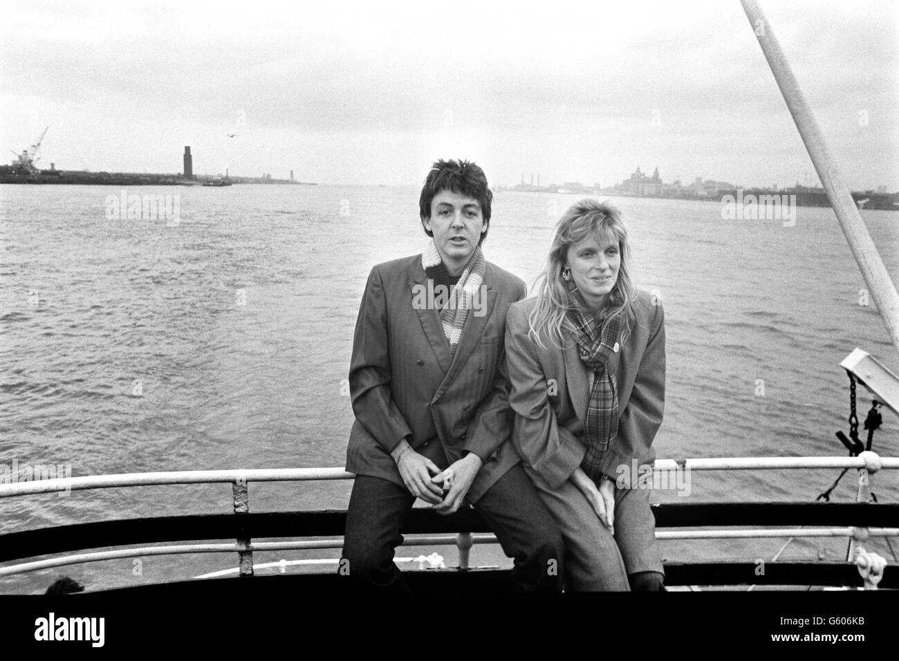 Former Beatle Paul McCartney takes a nostalgic trip on a Mersey Ferry during a tour of his native city. His band Wings played at Liverpool's Royal Court Theatre at the start of a nationwide tour. Stock Photo