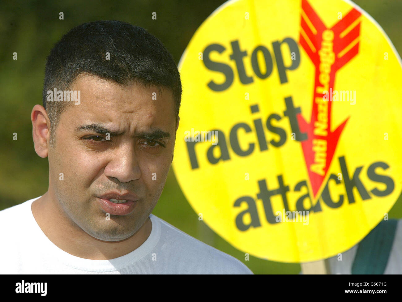 Burnley resident, Shahid Malik, speaks during a Anti Nazi League press conference, in Sawley, Lancashire, Members of the anti-racist party are trying to prevent the BNP's two-day carnival in the Sawley area of the Ribble Valley, in Lancashire, from going ahead. * 14/03/03 The number of people prosecuted for racially motivated crimes in England and Wales soared by 20% last year, according to a report published. The Crown Prosecution Service said it dealt with 2,674 defendants for racist crimes between April 1, 2001, and March 31, 2002 - up 373 on the previous year. Stock Photo