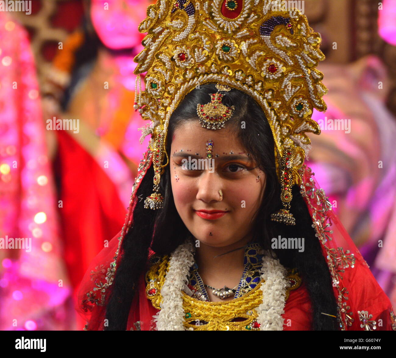 Kumari (young pre-pubescent Hindu girl ) being worshiped by ...