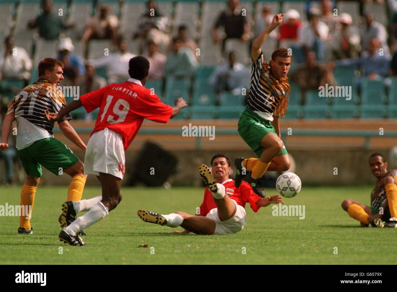 African Soccer - African Cup of Nations - EGYPT v SOUTH AFRICA. Zane Moosa (SA) Fawzi Gamal (E) Stock Photo