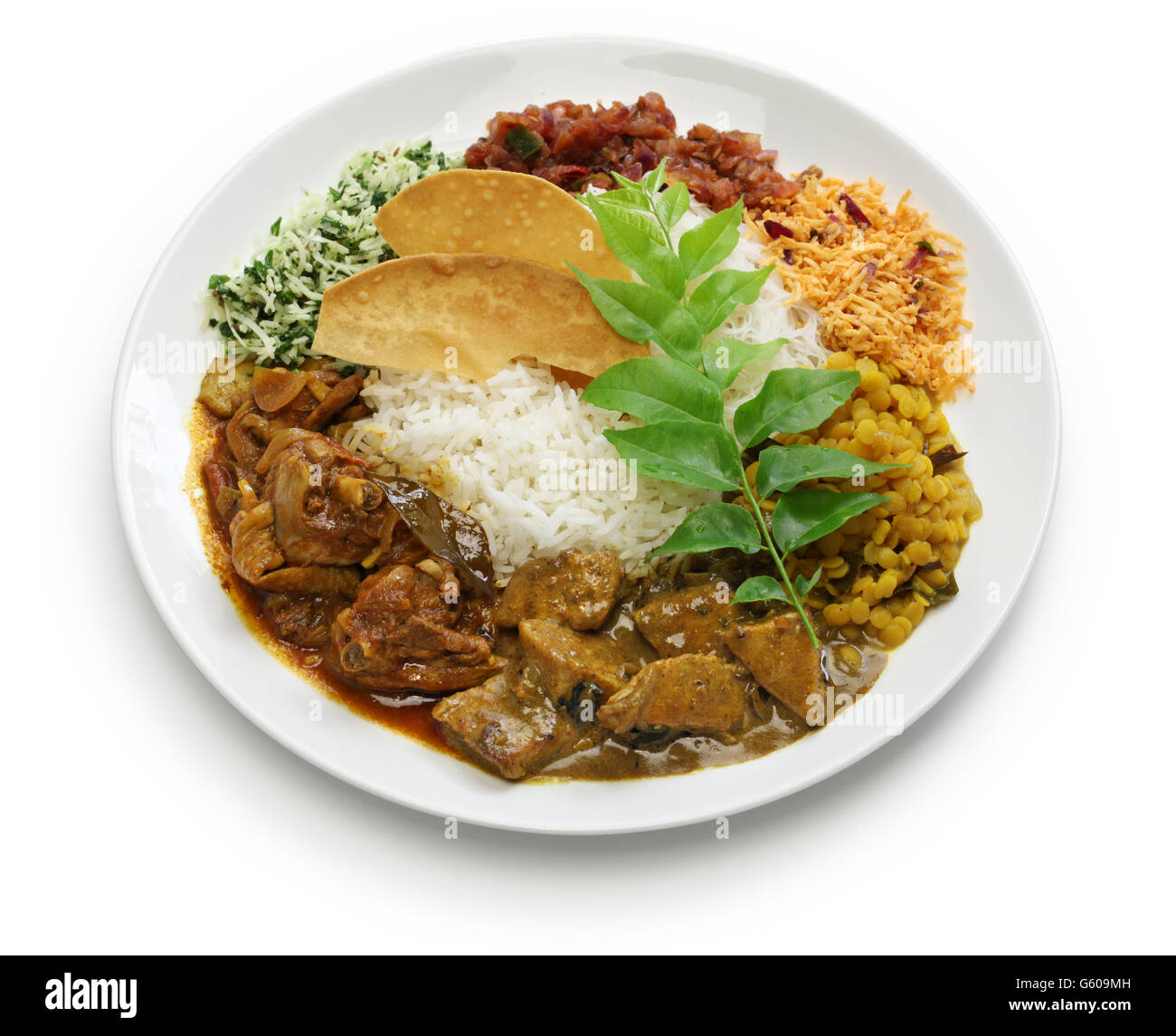 sri lankan rice and curry dish isolated on white background Stock Photo