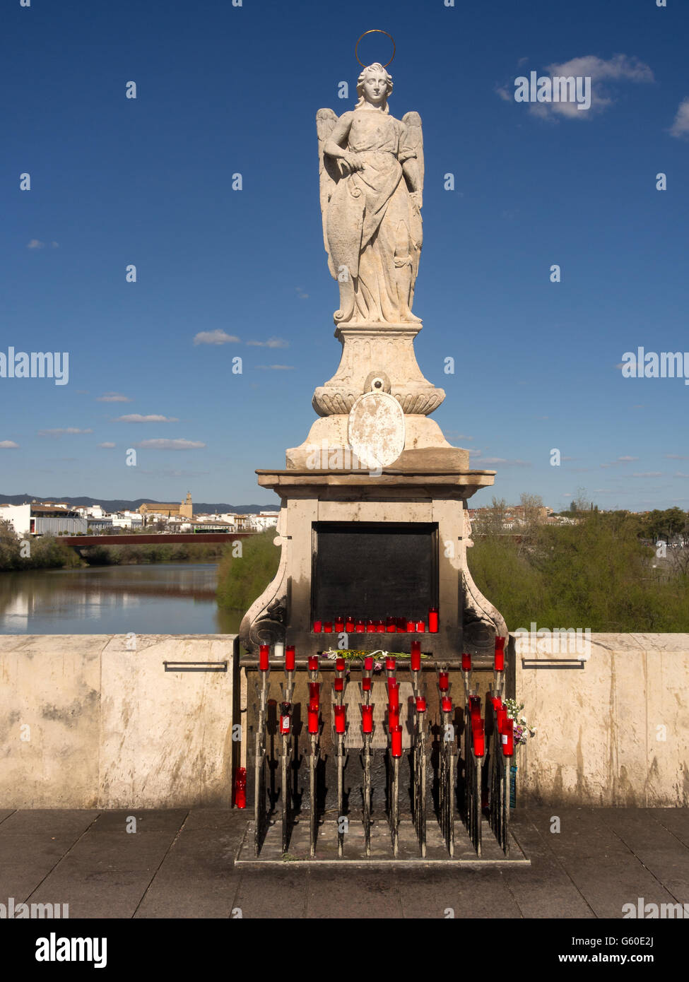 CORDOBA, SPAIN - MARCH 11, 2016:   Statue of Saint Raphael in the middle of the Roman Bridge (Puente Romano) Stock Photo