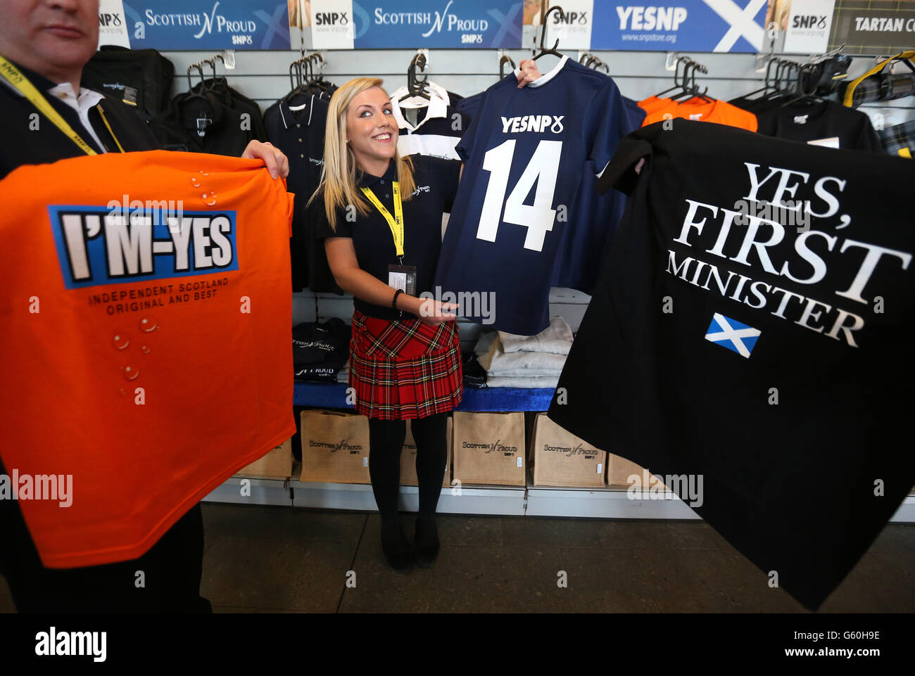 T-shirts are sold by Ruth Mackinnon at the SNP Spring conference being held at the Eden Court in Inverness. PRESS ASSOCIATION Photo. Picture date: Saturday March 23, 2013. See PA story POLITICS SNP. Photo credit should read: Andrew Milligan /PA Wire Stock Photo