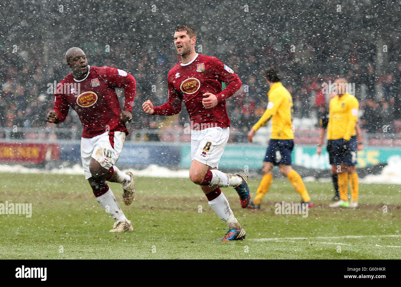 Northampton Town's Ben Harding celebrates scoring the opening goal ...