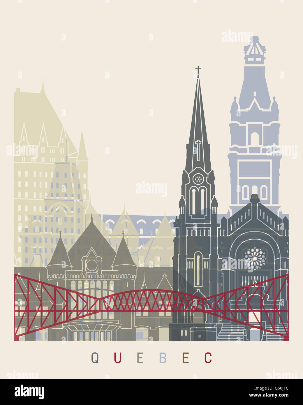 Quebec skyline poster in editable vector file Stock Photo - Alamy
