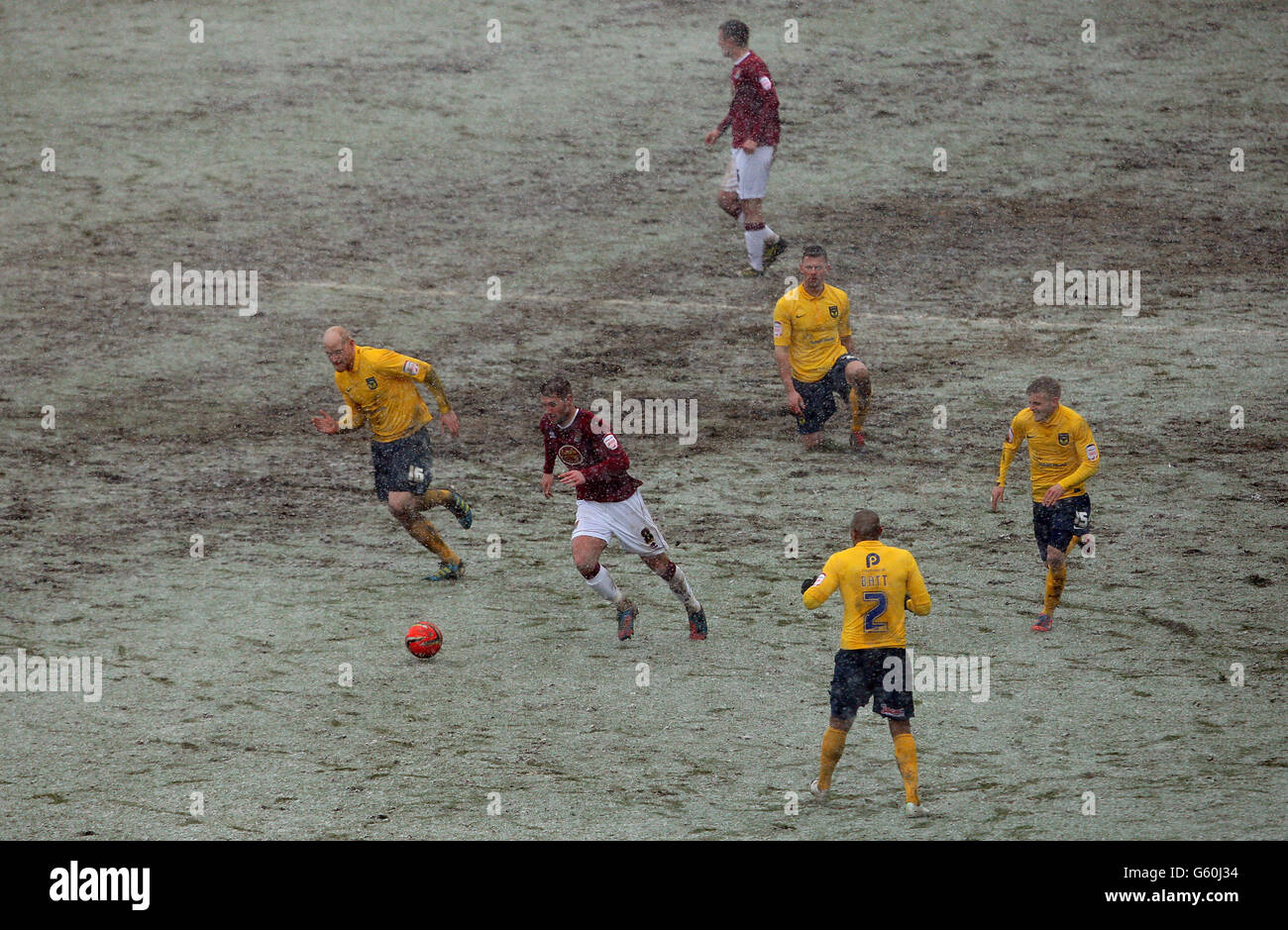 Northampton Town's Ben Harding attacks the Oxford United defence in ...