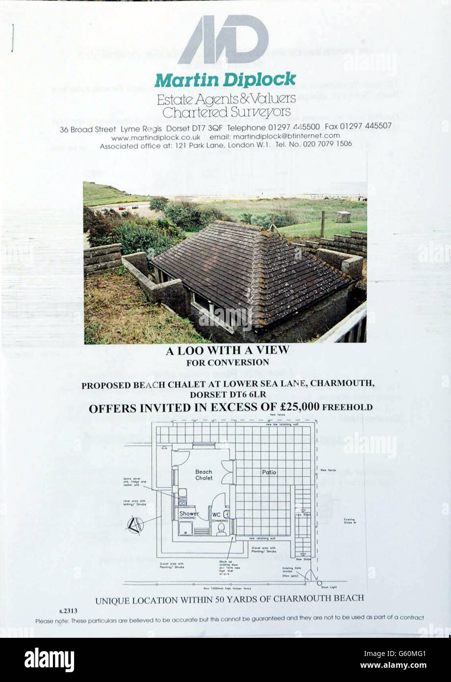 The property details for former public toilets near the beach at Charmouth in Dorset which are
