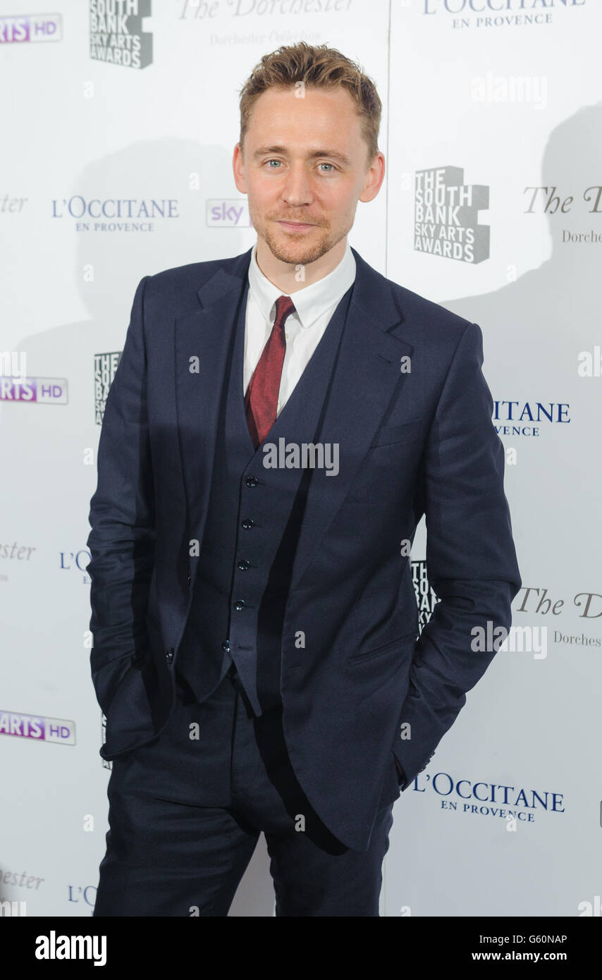 Tom Hiddleston arriving at the Sky Arts South Bank Awards, at the Dorchester hotel, in central London. Stock Photo