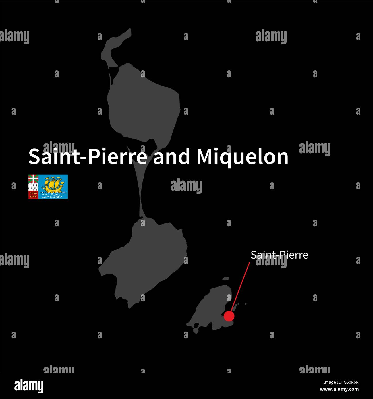 Detailed map of SaintPierre and Miquelon and capital city SaintPierre