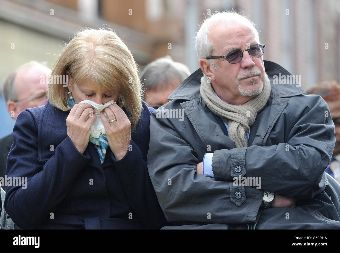 Wendy Parry with husband Colin, the parents of Tim Parry, during a ceremony  to mark the 20 year anniversary of the Warrington Bomb, Bridge Street,  Warrington Stock Photo - Alamy
